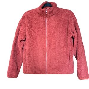 Uniqlo Women’s Red Teddy Fleece Zip Jacket – Size S